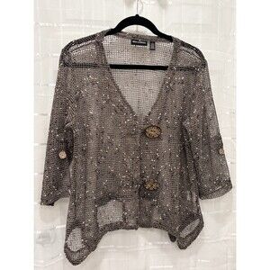 Nina Leonard Women’s Coconut Buttons Knit Bolero Mocha Size L Hollowed Sweater